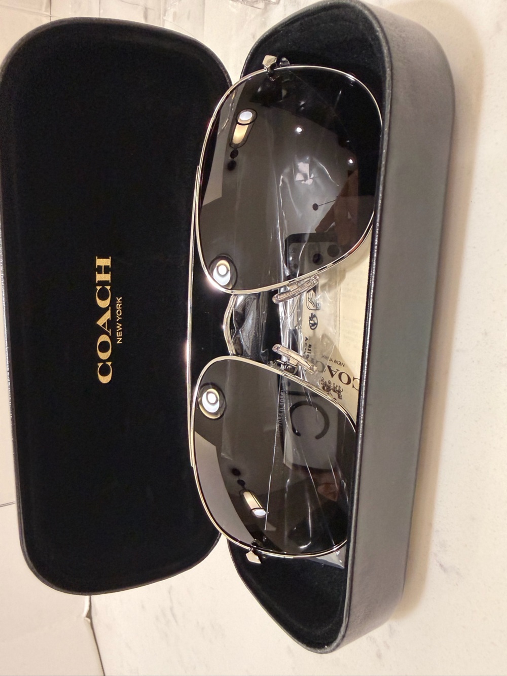 Coach Silver Frame Dark Gray Lens Aviator Sunglasses - Picture 7 of 10